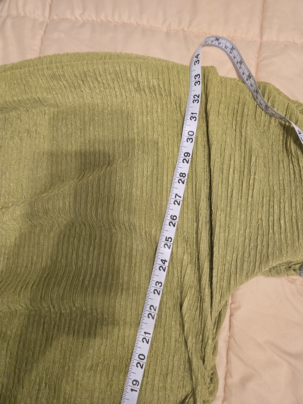 Off-Shoulder Olive Green Ribbed Ruffle Dress - Picture 6 of 7